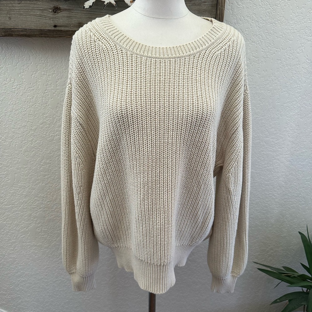 GAP Beige Ribbed Knit Sweater 100% cotton crew neck ladies large